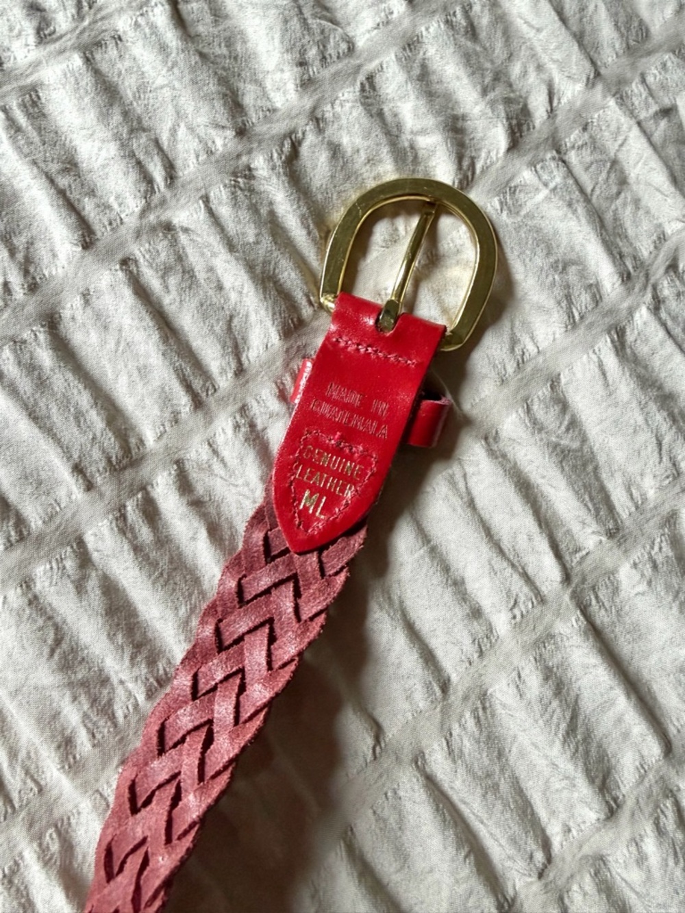 Woven Red Women's Leather Belt with Gold Buckle - Picture 2 of 3